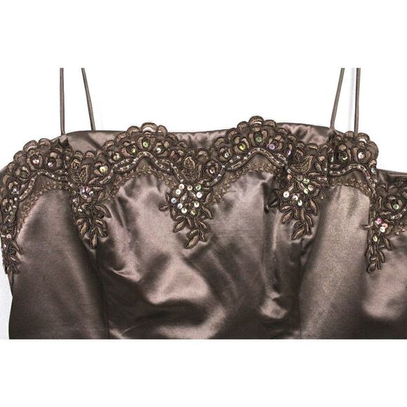 VTG CACHET 2 PC. DRESS WITH JACKET SZ 10 MOB Maxi Embroidered Sequin Bronze NWOT - Picture 3 of 9